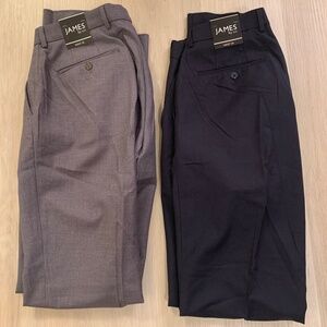 Lot NWT 2 Pairs ICO Uniforms James Dress Pants Slim Fit Black Empire Grey Men 34